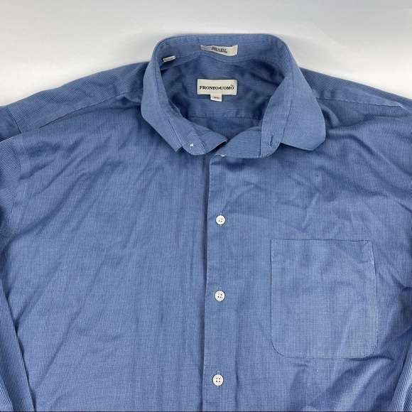 Pronto Uomo Button Up Dress Shirt Mens 17.5 34/35 Blue - Picture 3 of 9